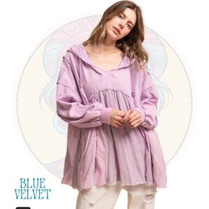 13V BLUE VELVET Eyelet Ruffle Oversized Babydoll Hoodie in Lavender